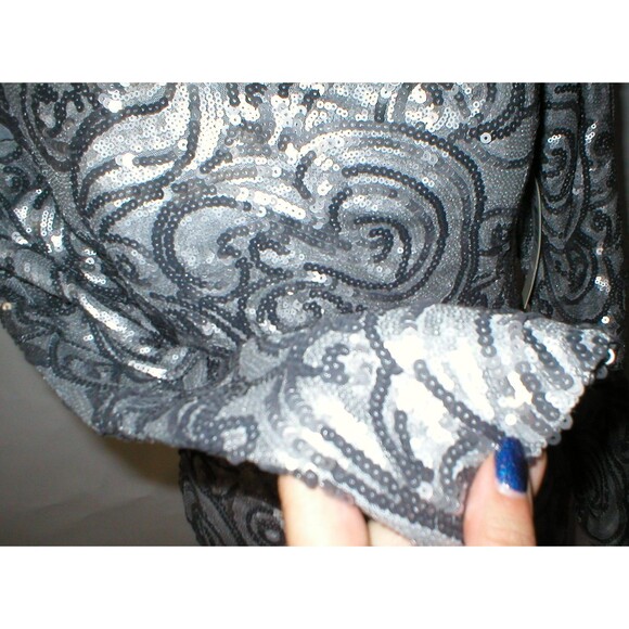 New NWT Designer Silver Badgley Mischka Womens 6 Metallic Sequin Cocktail Dress - Picture 7 of 11